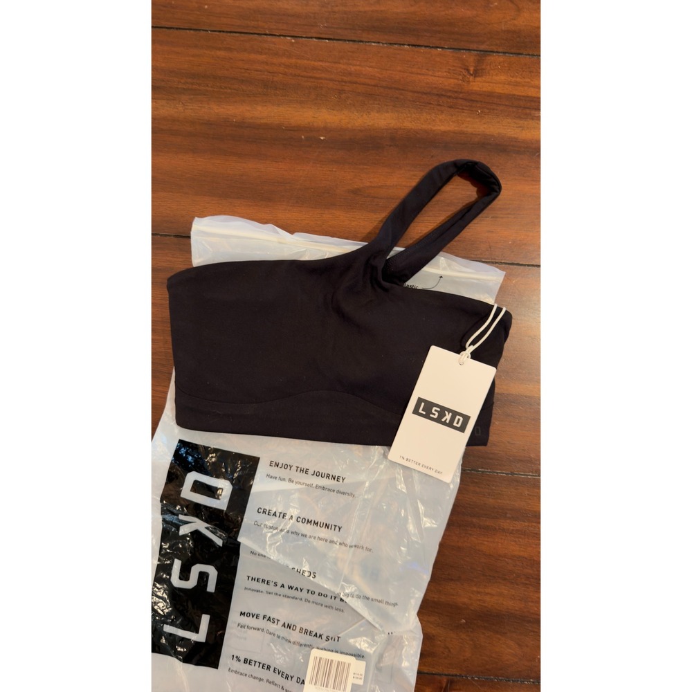 LSKD Angle Sports Bra Black Asymmetric One Shoulder Zephyr Fabric WBRA02235 XS